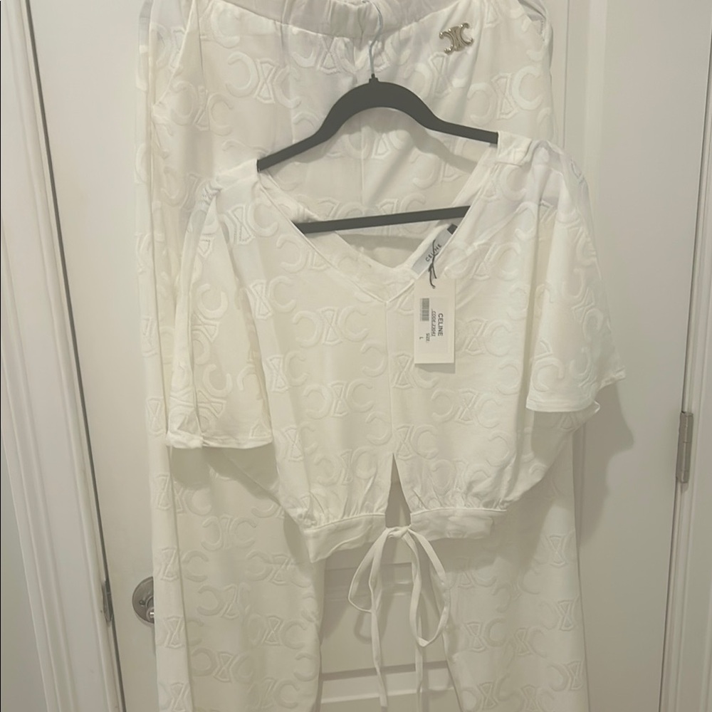 Celine White Monogram Top and Pants Set